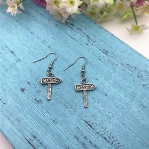 Camping Sign Silver Earrings
